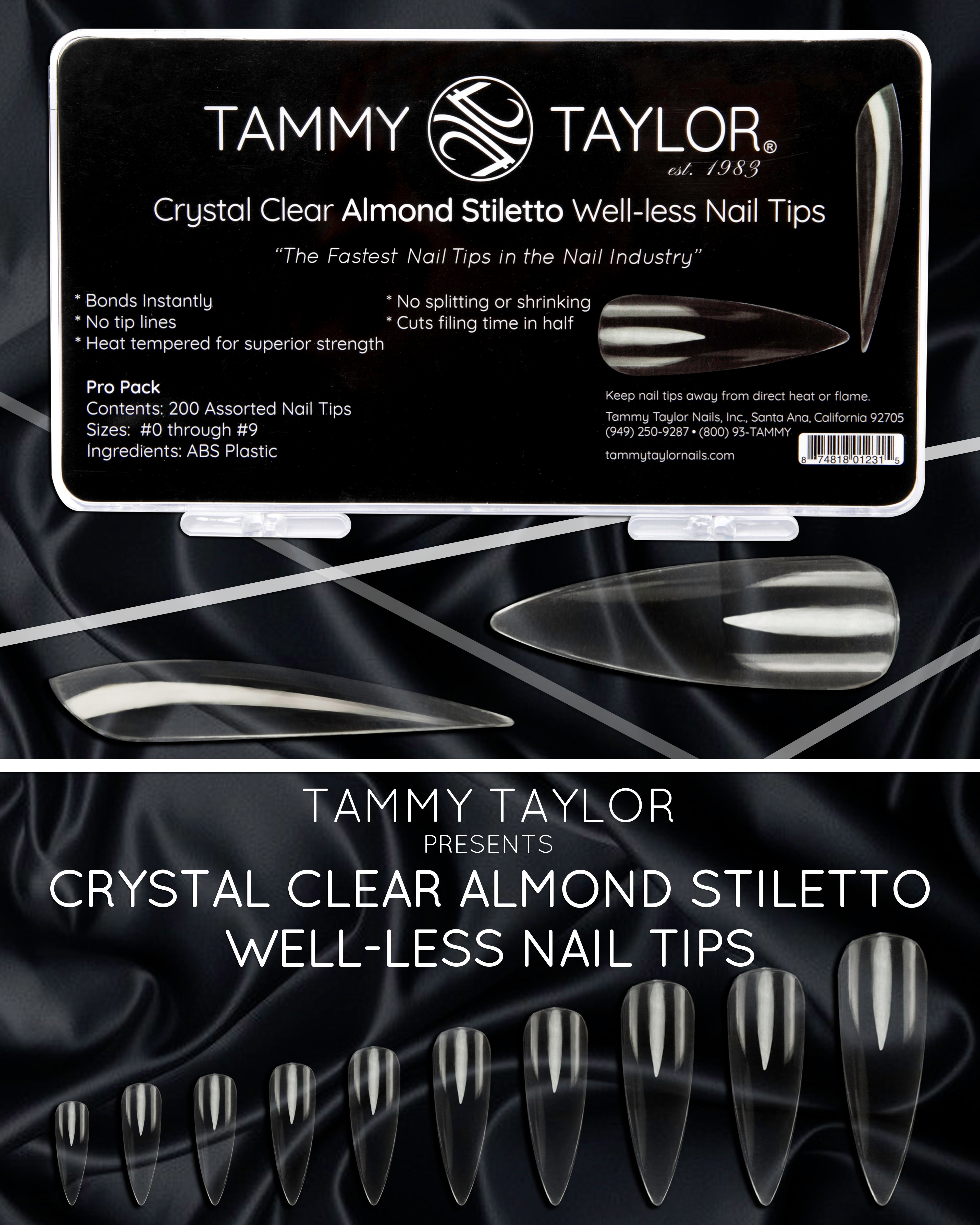 Crystal Clear Almond Stiletto Well-less Nail Tips